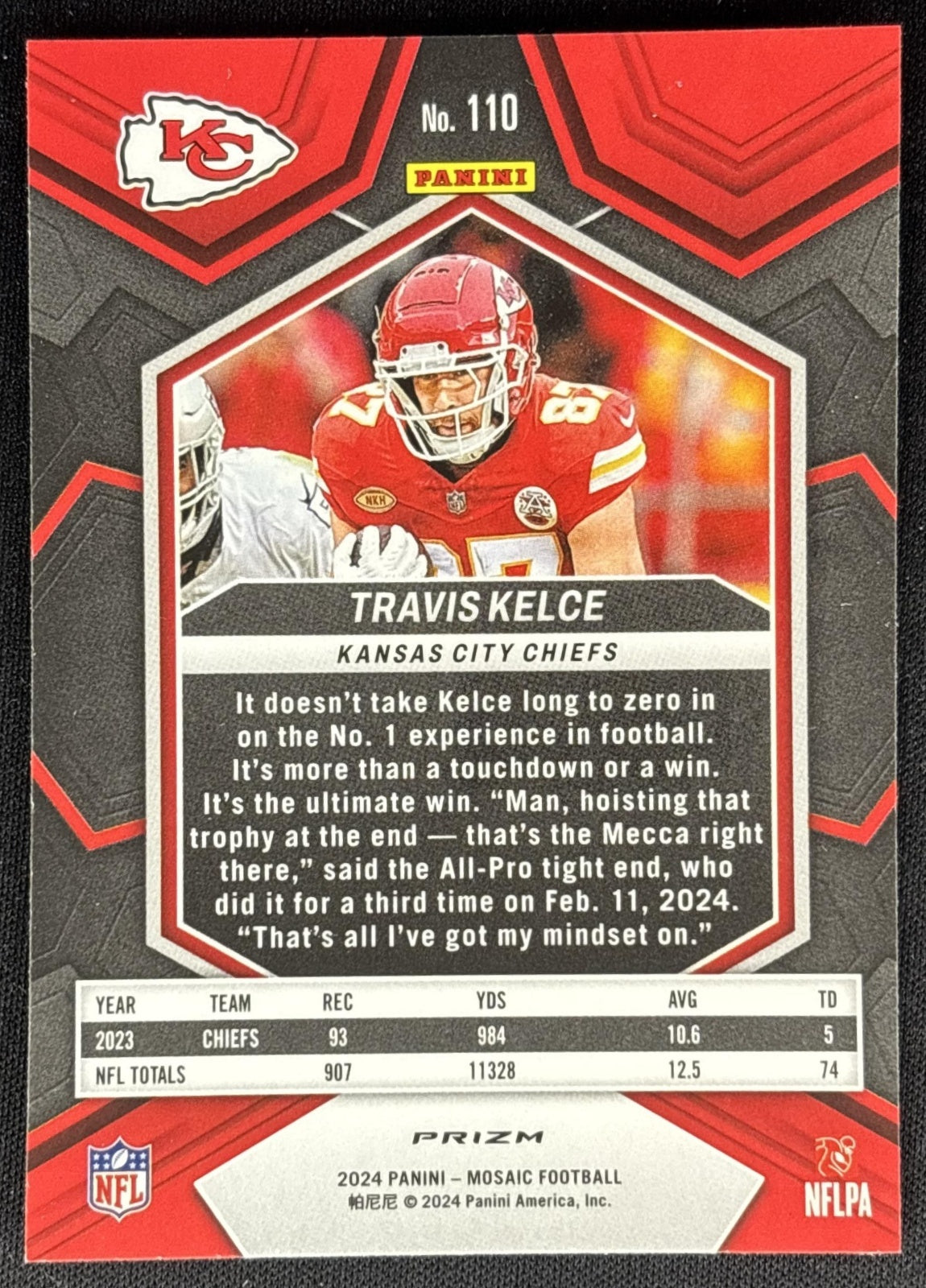 Travis Kelce 2024 Panini Mosaic Green Prizm Chiefs Sports Trading Cards
