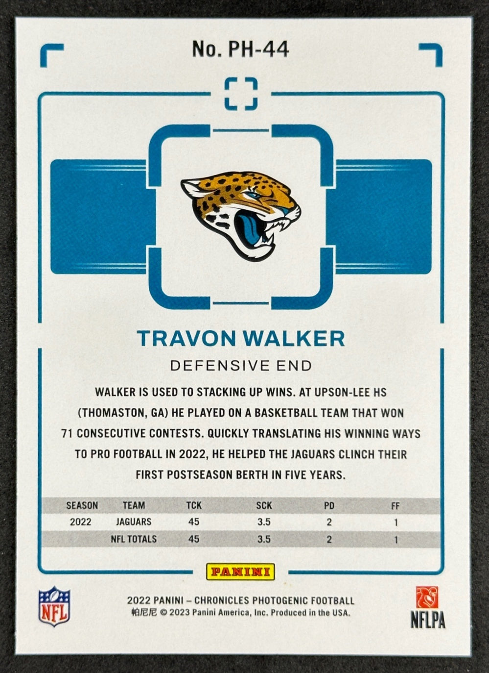 Travon Walker 2022 Chronicles Photogenic Orange Rookie Jaguars Sports Trading Card