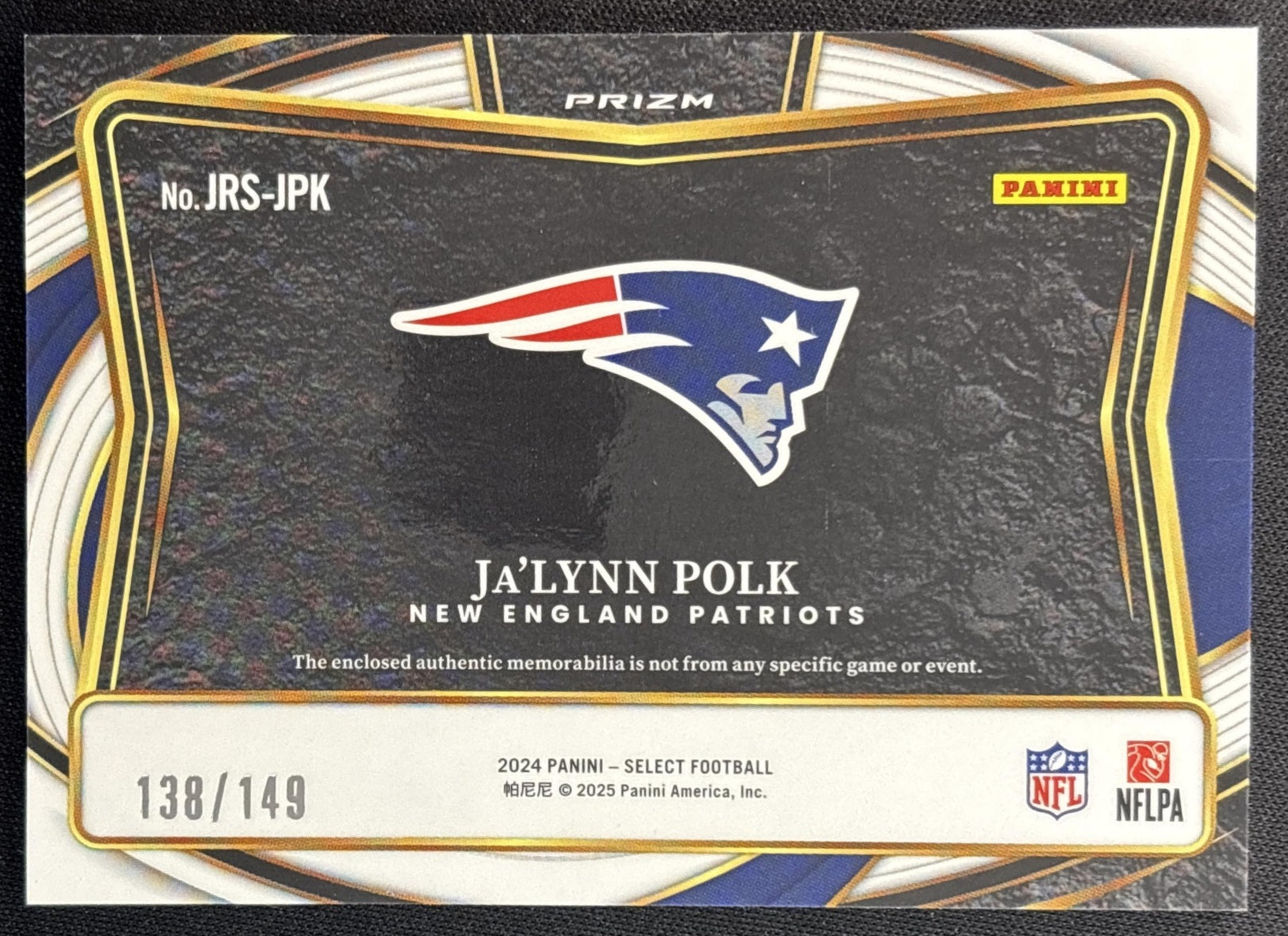 USオリジナル MADELEINE PEYROUX JAZZ シリアルナンバー Ja'Lynn Polk 2024 Panini Select Jumbo Rookie Swatch /149 Patriots