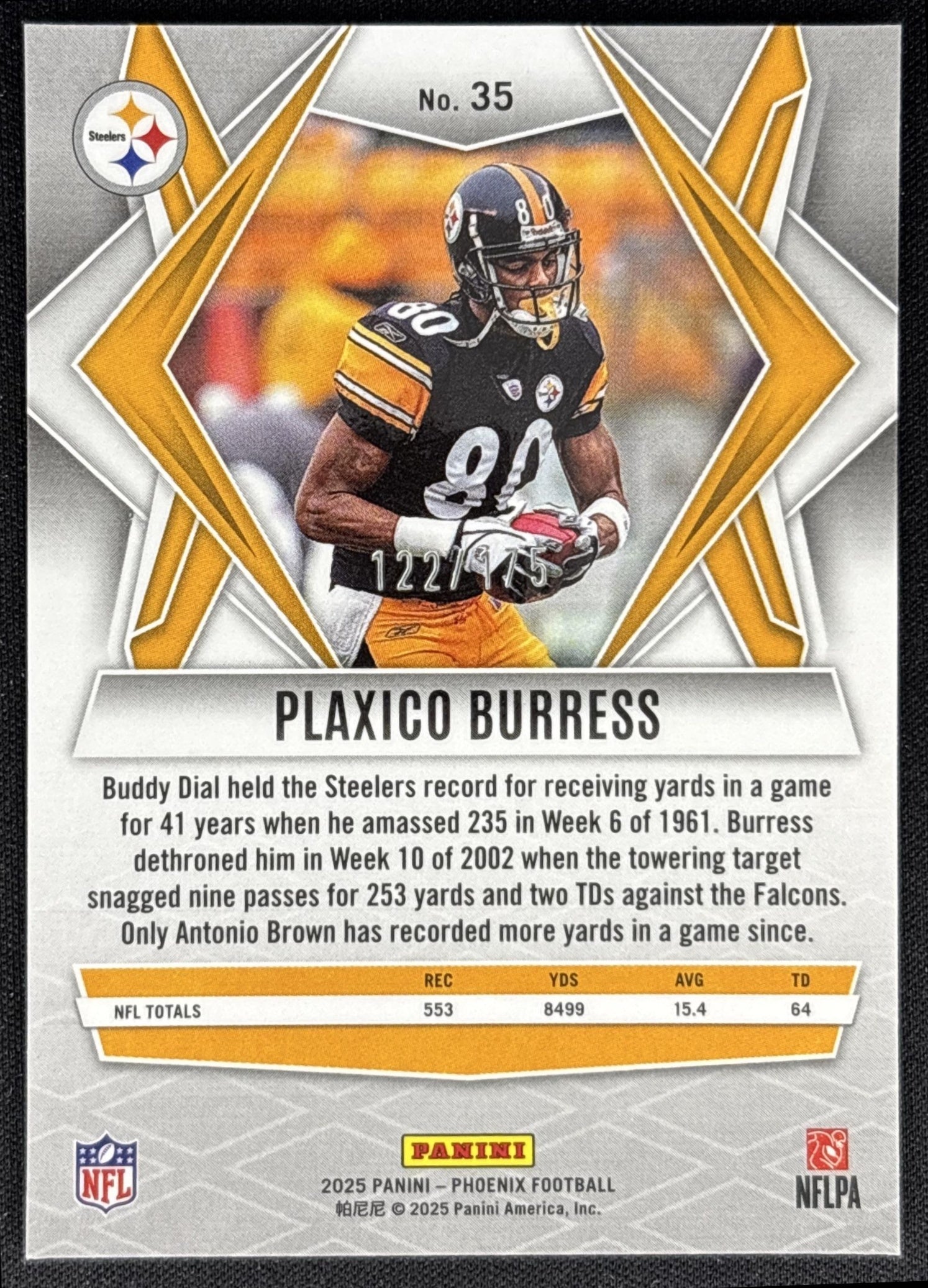 Plaxico Burress 2025 Panini Phoenix Teal Lava Prizm /175 Steelers