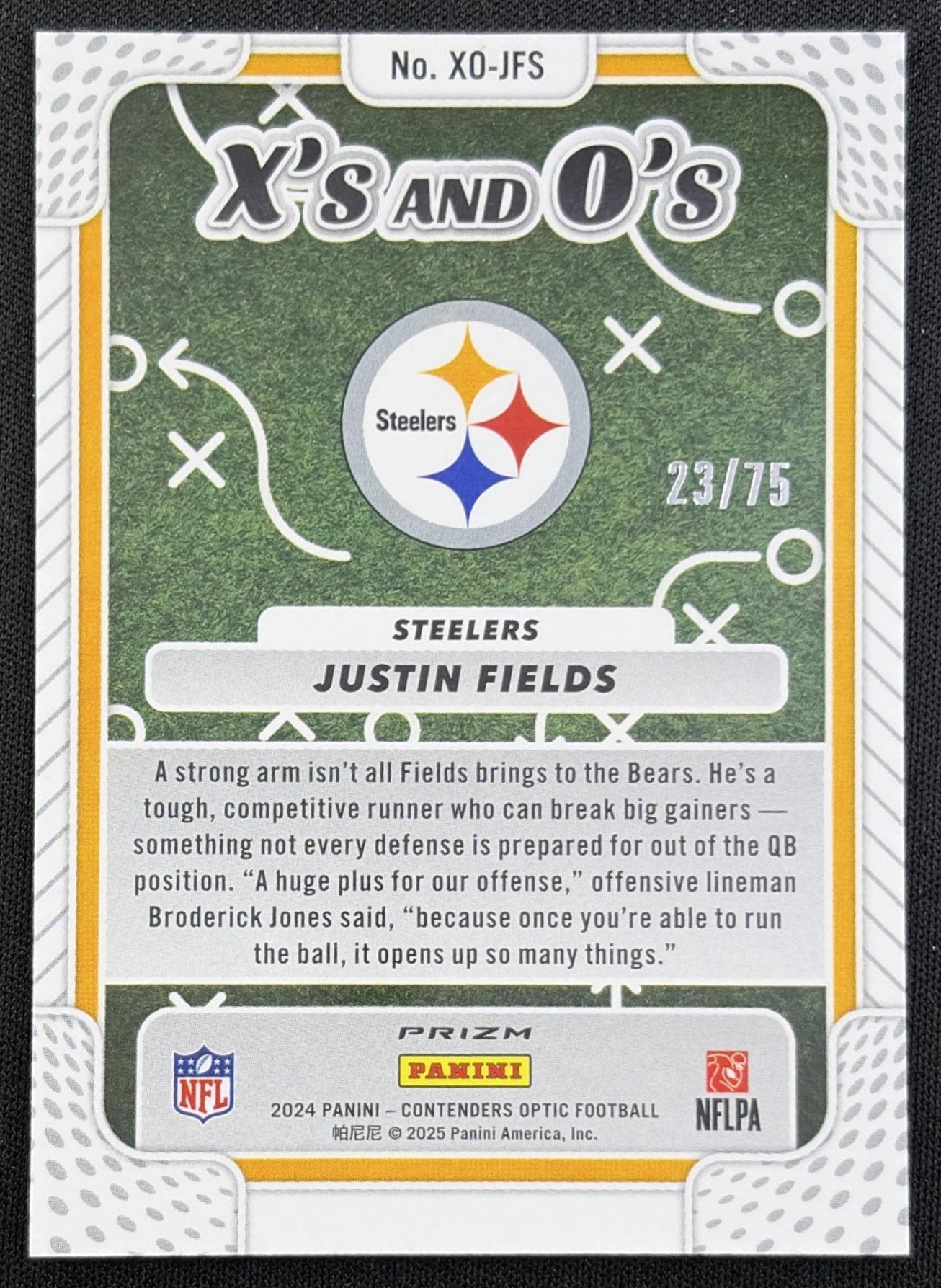 Justin Fields 2024 Panini Contenders Optic X's and O's Pink Prizm /75 Steelers