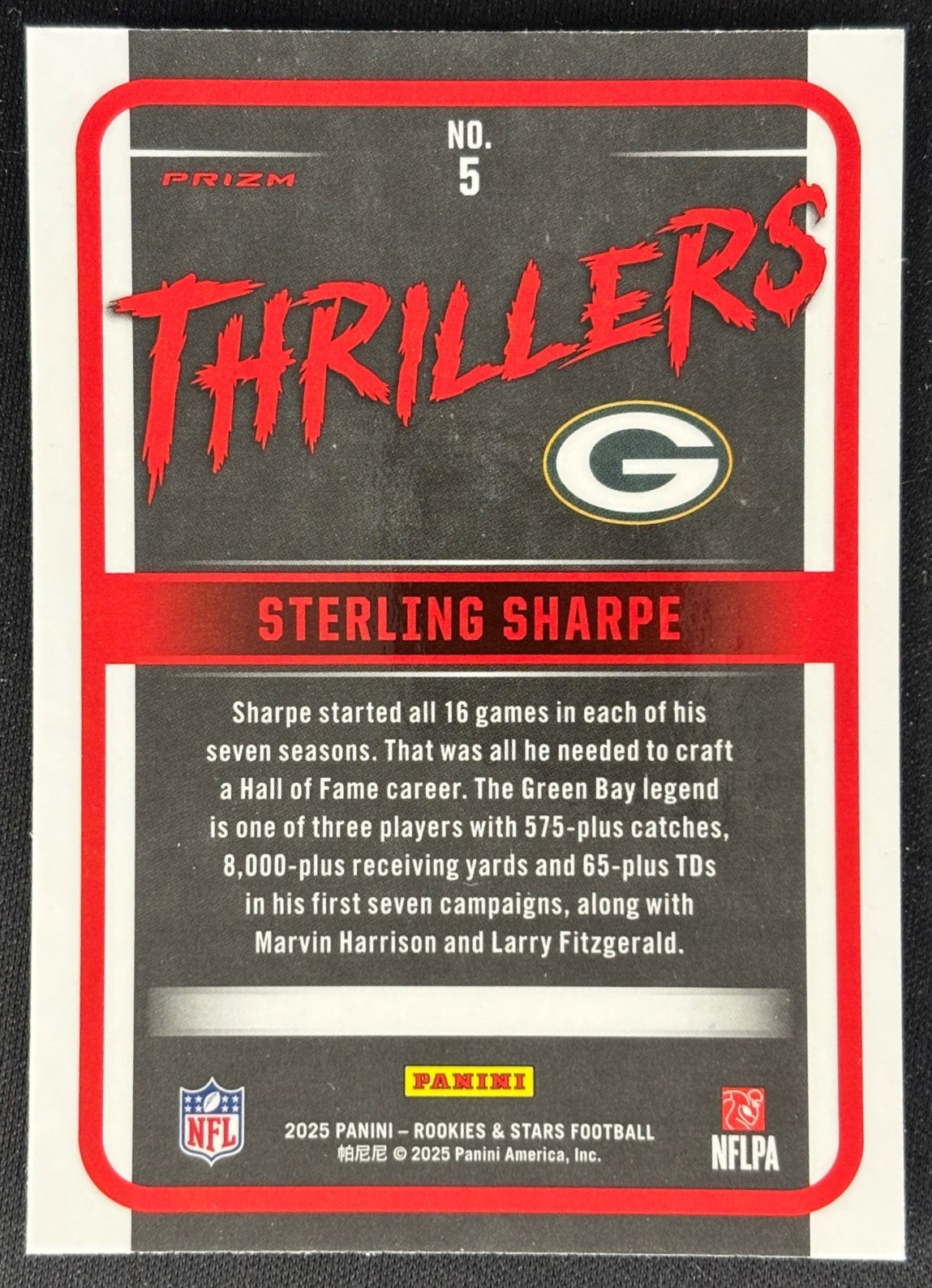 Sterling Sharpe 2025 Rookies & Stars Thrillers Silver Packers Sports Trading Card