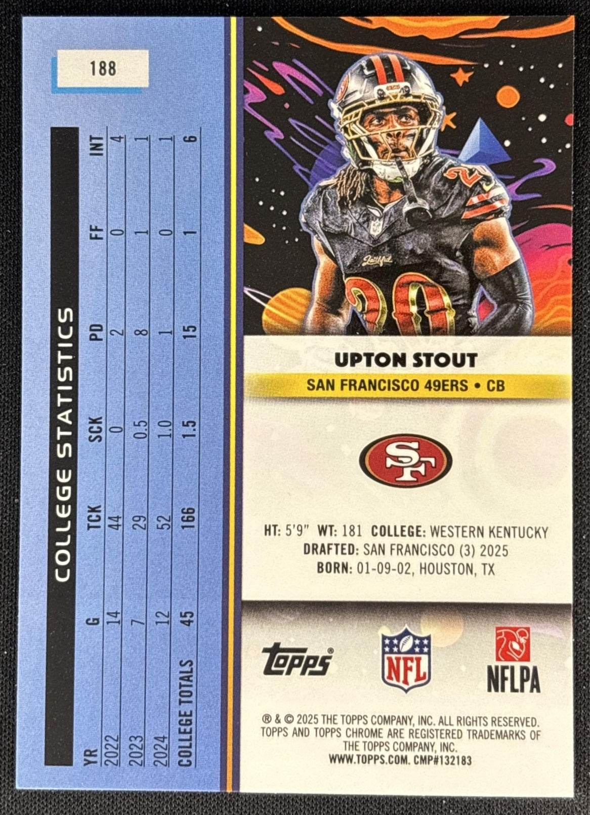 Upton Stout 2025 Topps Cosmic Chrome 49ers