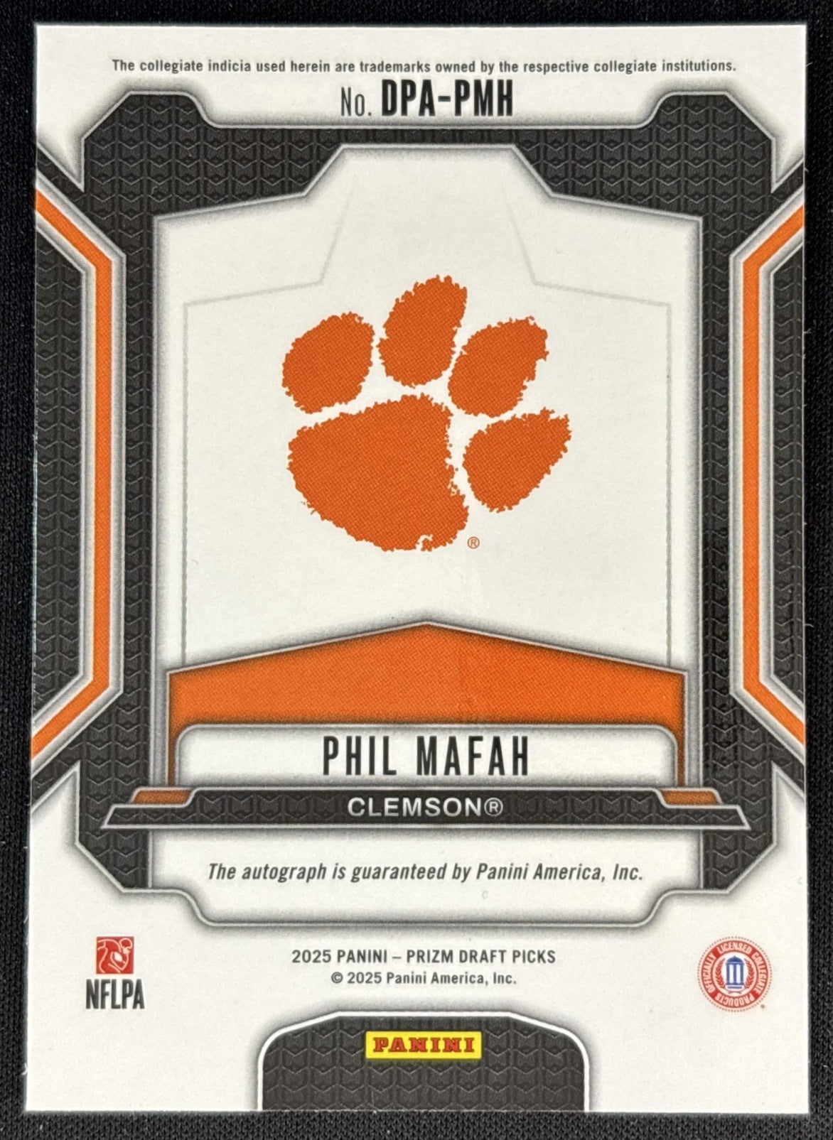 Phil Mafah 2025 Panini Prizm Draft Picks Auto Tigers Back
