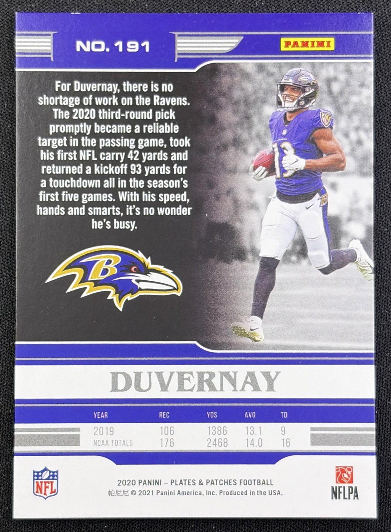 Devin Duvernay 2020 Panini Plates & Patches /99 Ravens