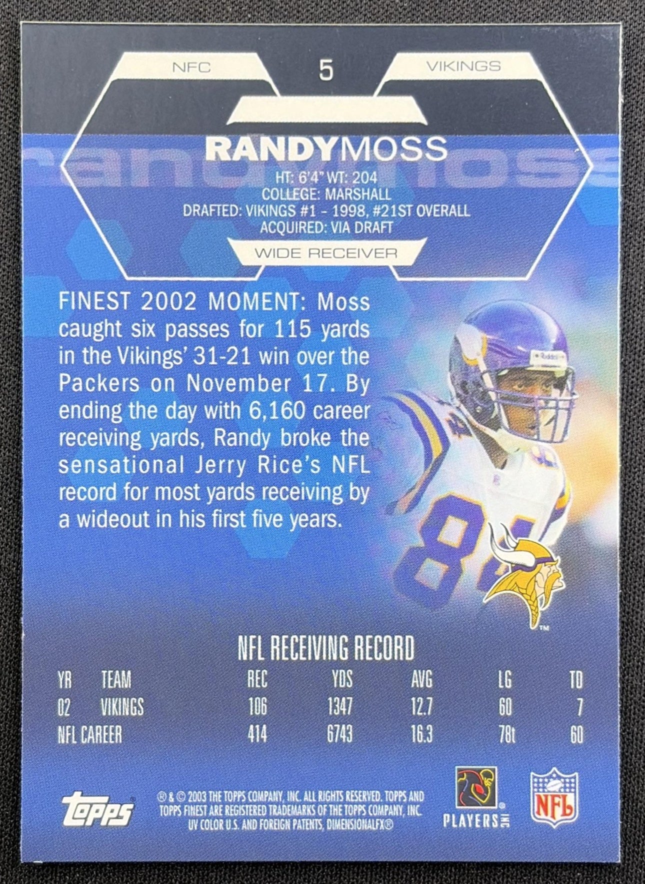 Jerry Rice 2003 Topps Finest Raiders