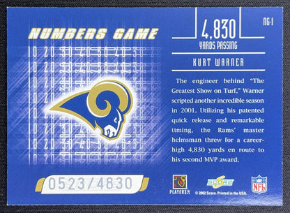 Kurt Warner 2002 Score Numbers Game /4830 Rams