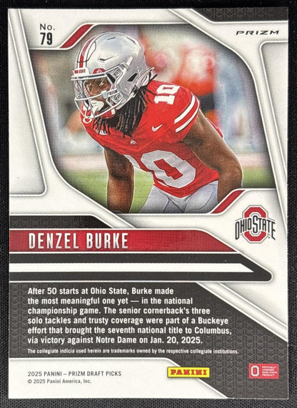 Denzel Burke 2025 Panini Prizm Draft Picks Red Ice Buckeyes Cardinals Sports Trading Cards