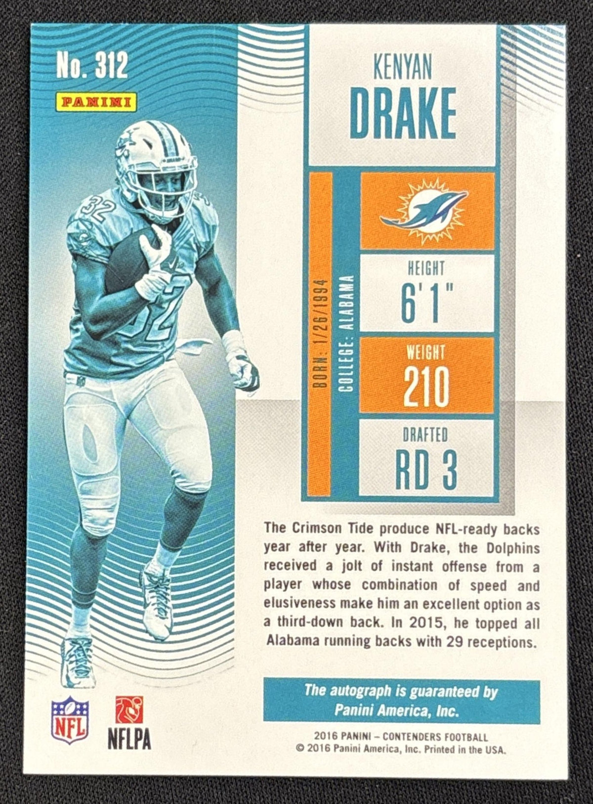 Kenyan Drake 2016 Panini Contenders Championship Ticket /99 Dolphins