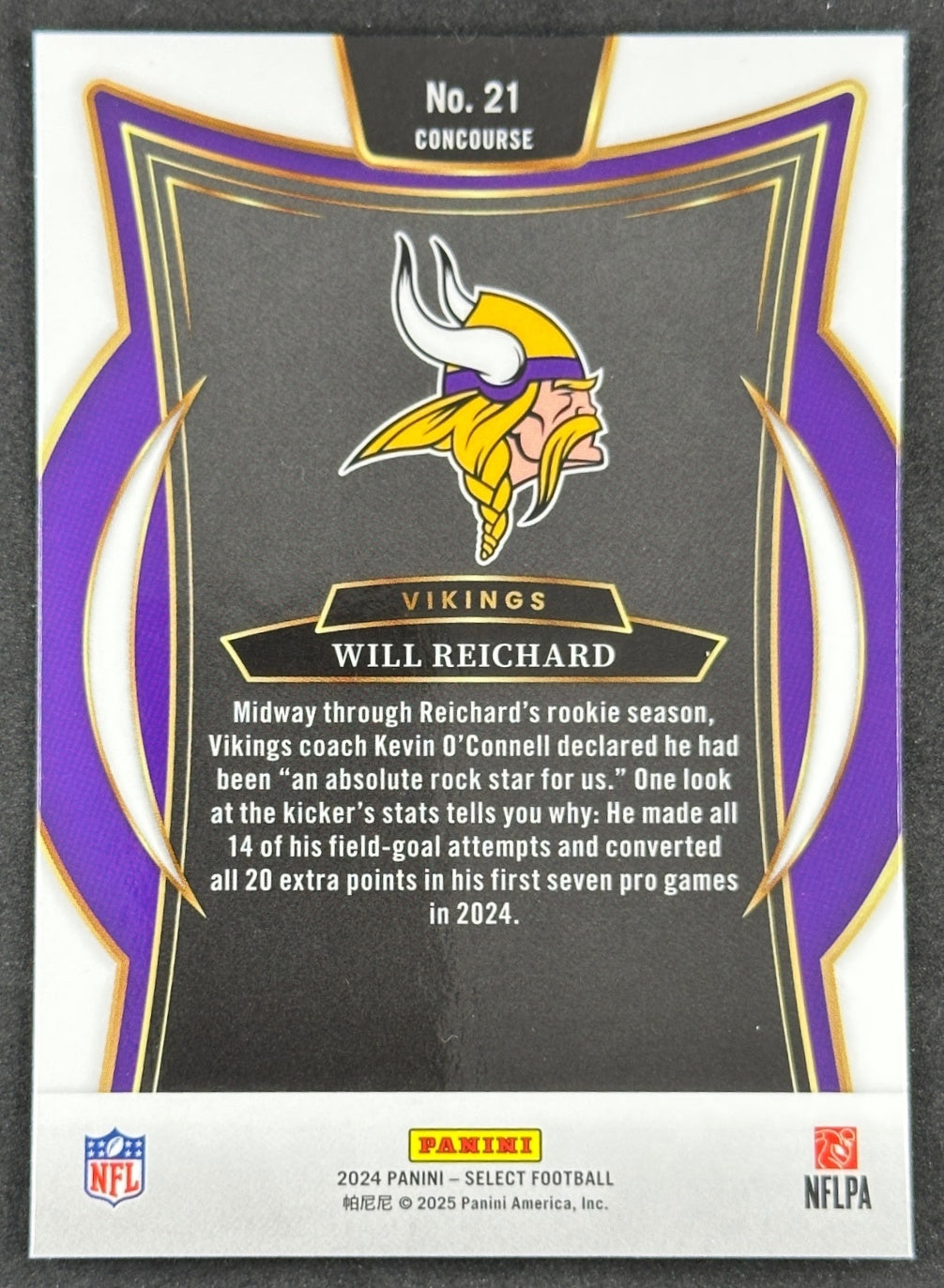 Will Reichard 2024 Select Concourse Vikings Sports Trading Cards