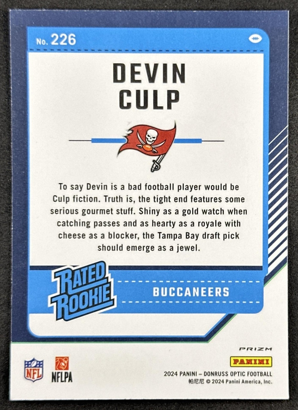 Devin Culp 2024 Panini Donruss Optic Purple Shock Buccaneers Back