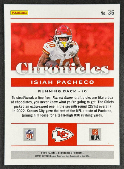 Isiah Pacheco 2022 Chronicles Orange Chiefs Sports Trading Card