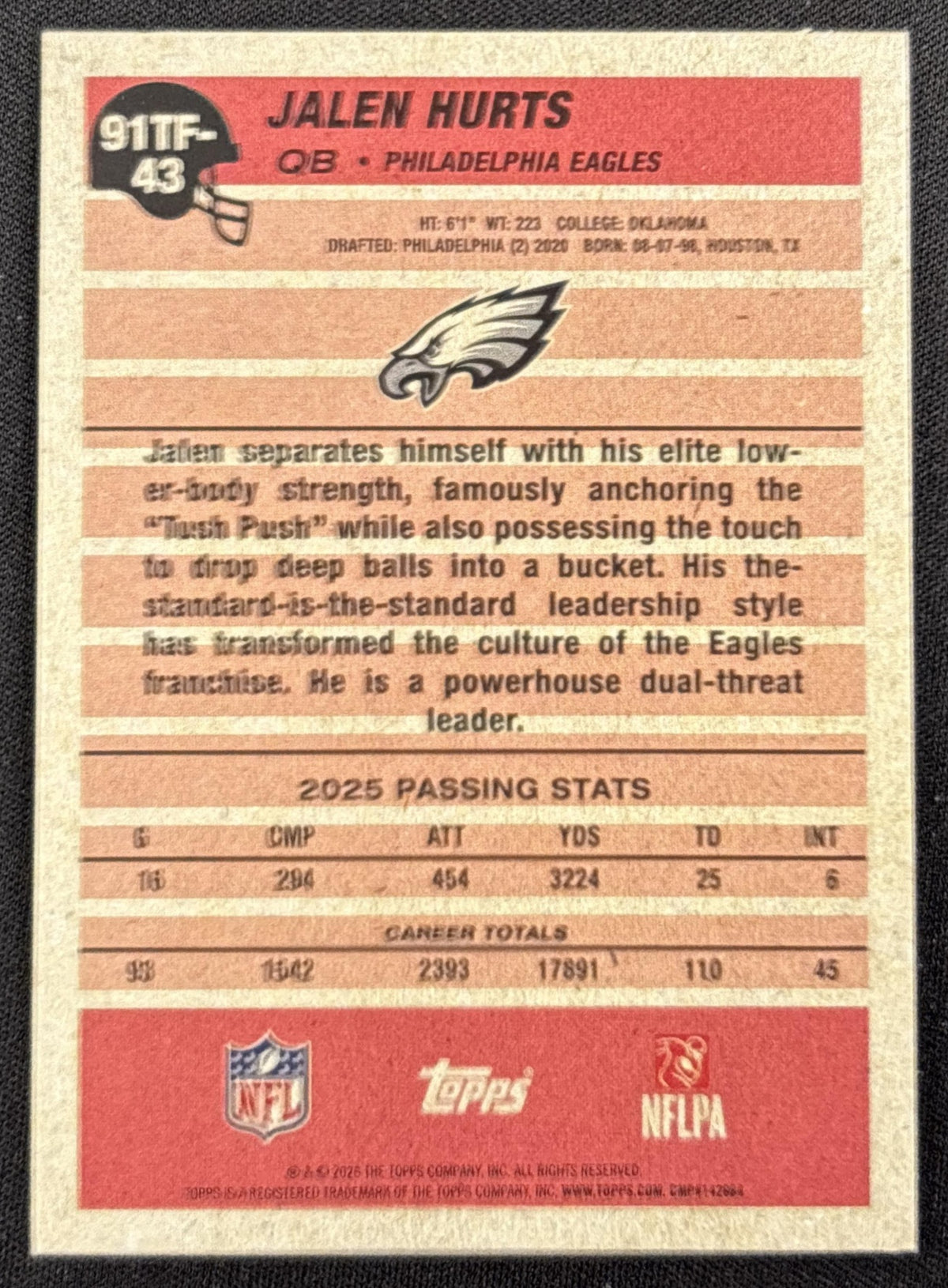 Jalen Hurts 2026 Topps 1991 Crackle Foil Eagles