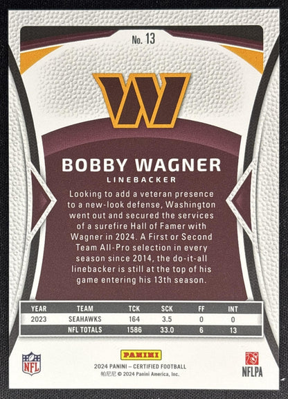 Bobby Wagner 2024 Panini Certified Mirror /349 Commanders back