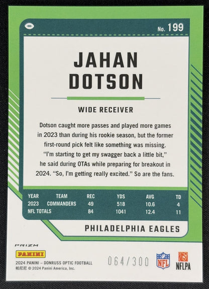 Jahan Dotson 2024 Panini Donruss Optic Wave /300 Eagles back