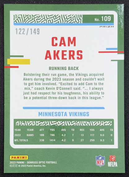 Cam Akers 2023 Panini Donruss Optic Flex Emoji Prizm /149 Vikings