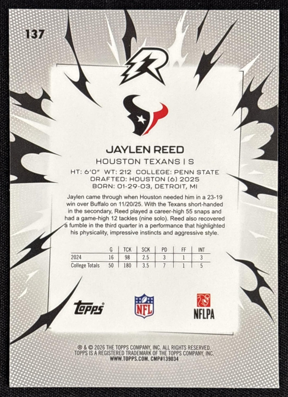 Jaylen Reed 2025 Topps Resurgence Texans