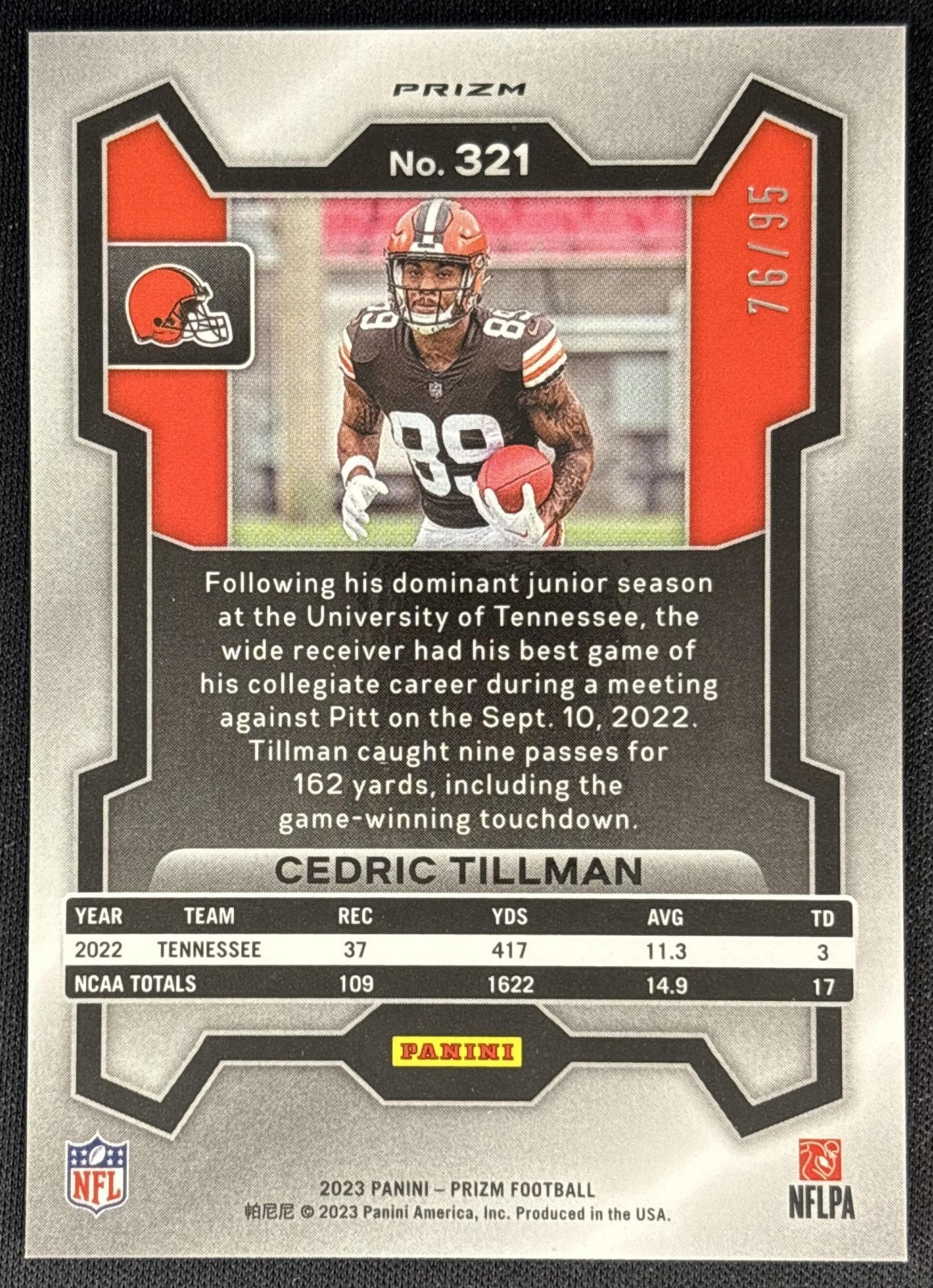 Cedric Tillman 2023 Panini Prizm No Huddle Blue /95 Browns