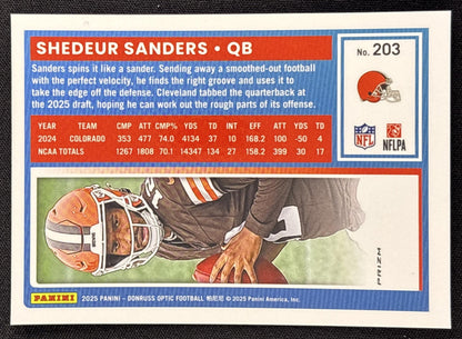 Shedeur Sanders 2025 Panini Donruss Optic Rated Rookie Holo Prizm Browns