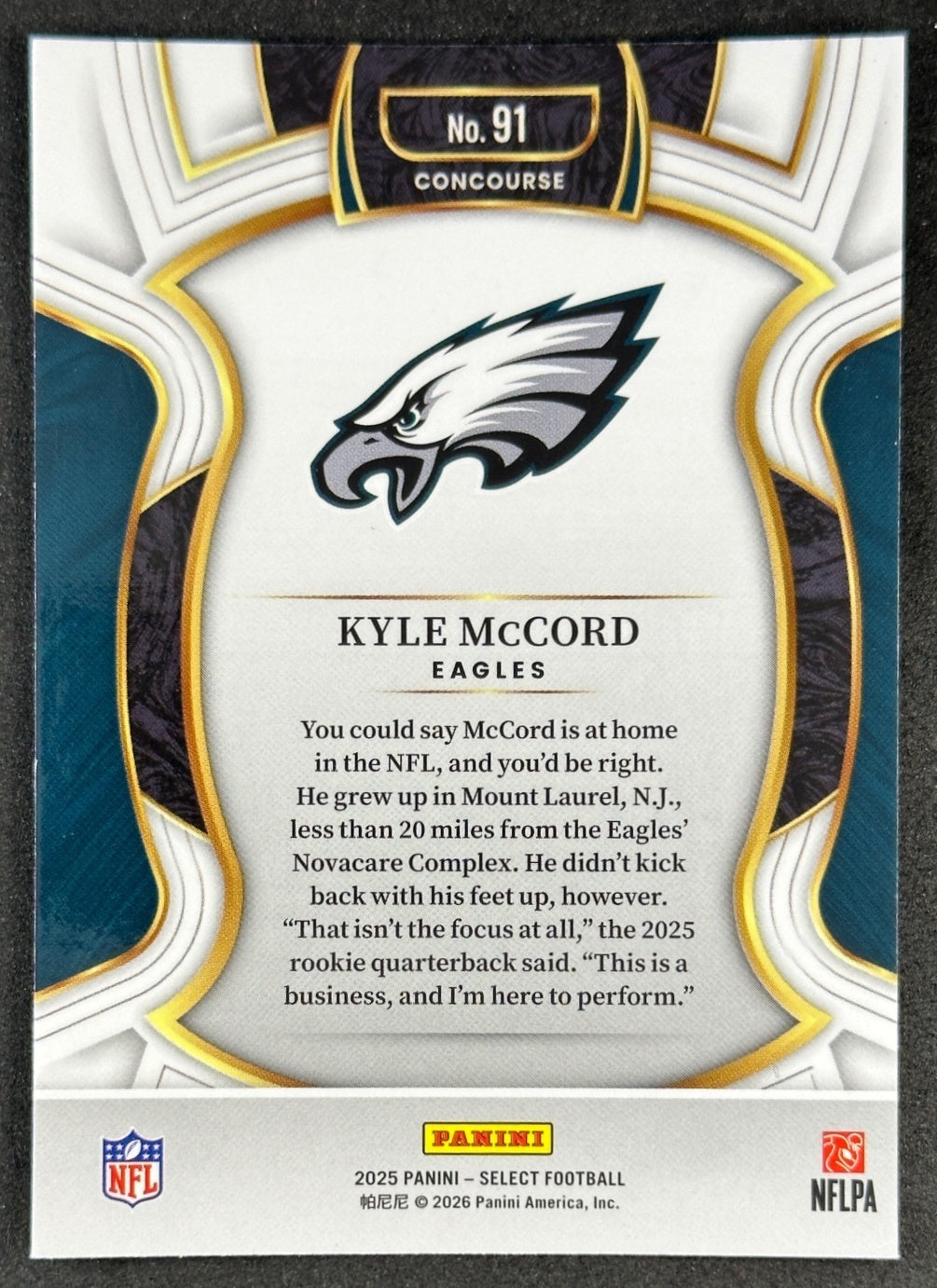 Kyle McCord 2025 Select Concourse Eagles Sports Trading Cards