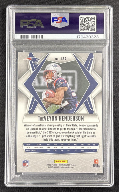 TreVeyon Henderson 2025 Panini Phoenix Fire Burst Prizm /350 PSA 9 Patriots 170430323