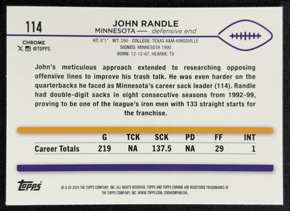 John Randle 2024 Topps Chrome Magenta Speckle Refractor /399 Vikings