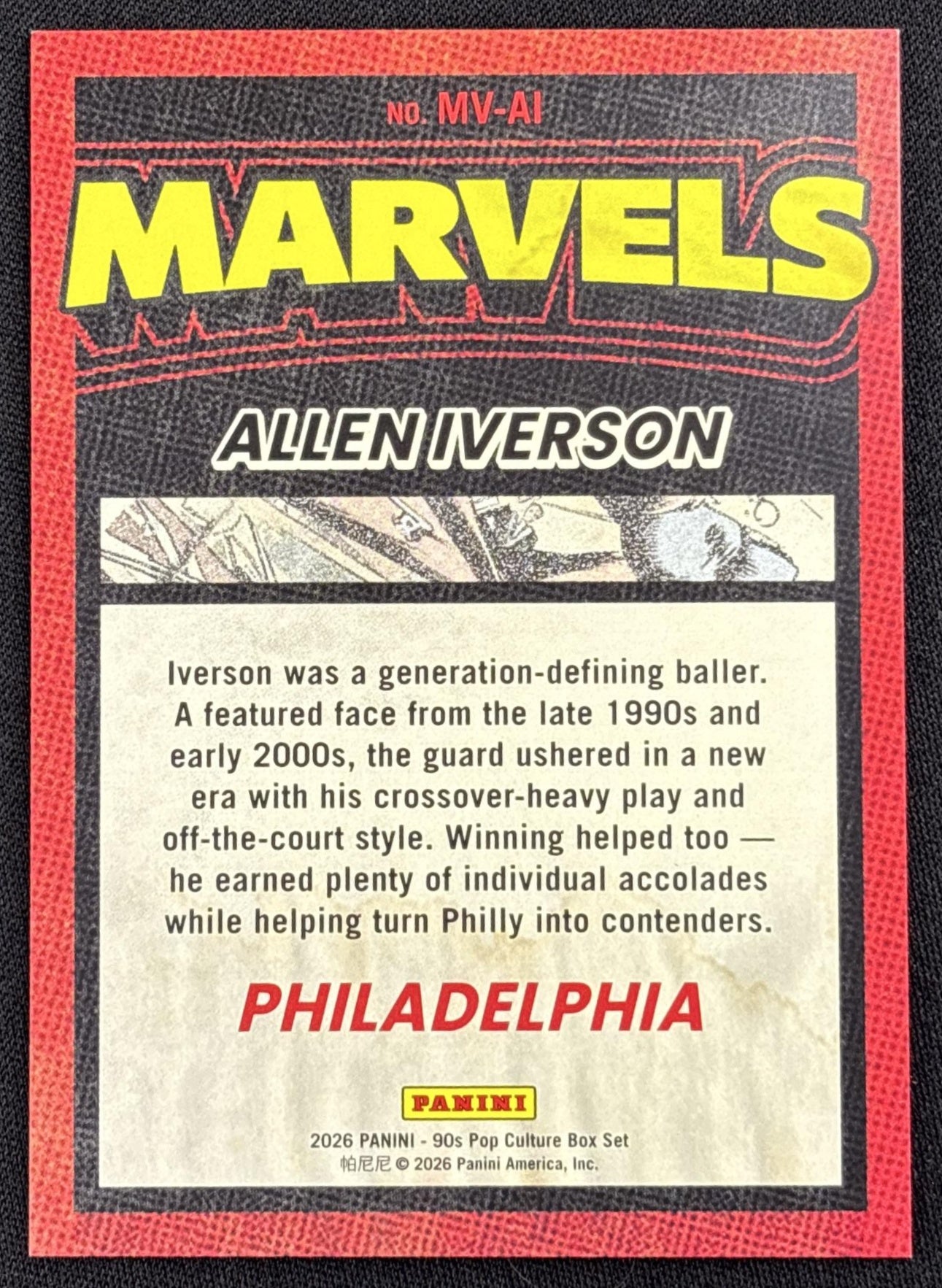 Allen Iverson 2026 Panini 90s Pop Culture Marvels Orange /199 - back