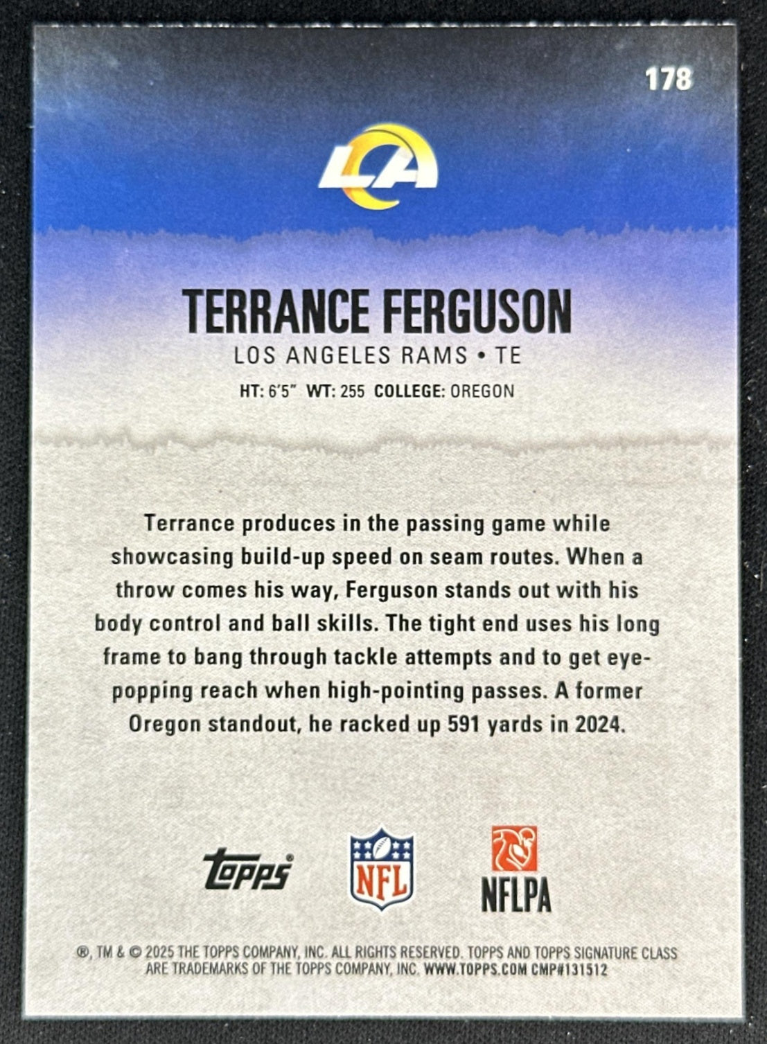 Terrance Ferguson 2025 Topps Signature Class Rookie Red & Black Foil Rams back