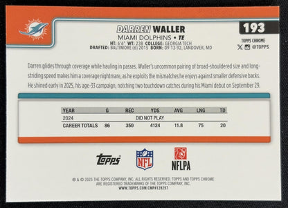 Darren Waller 2025 Topps Chrome RayWave Refractor Dolphins