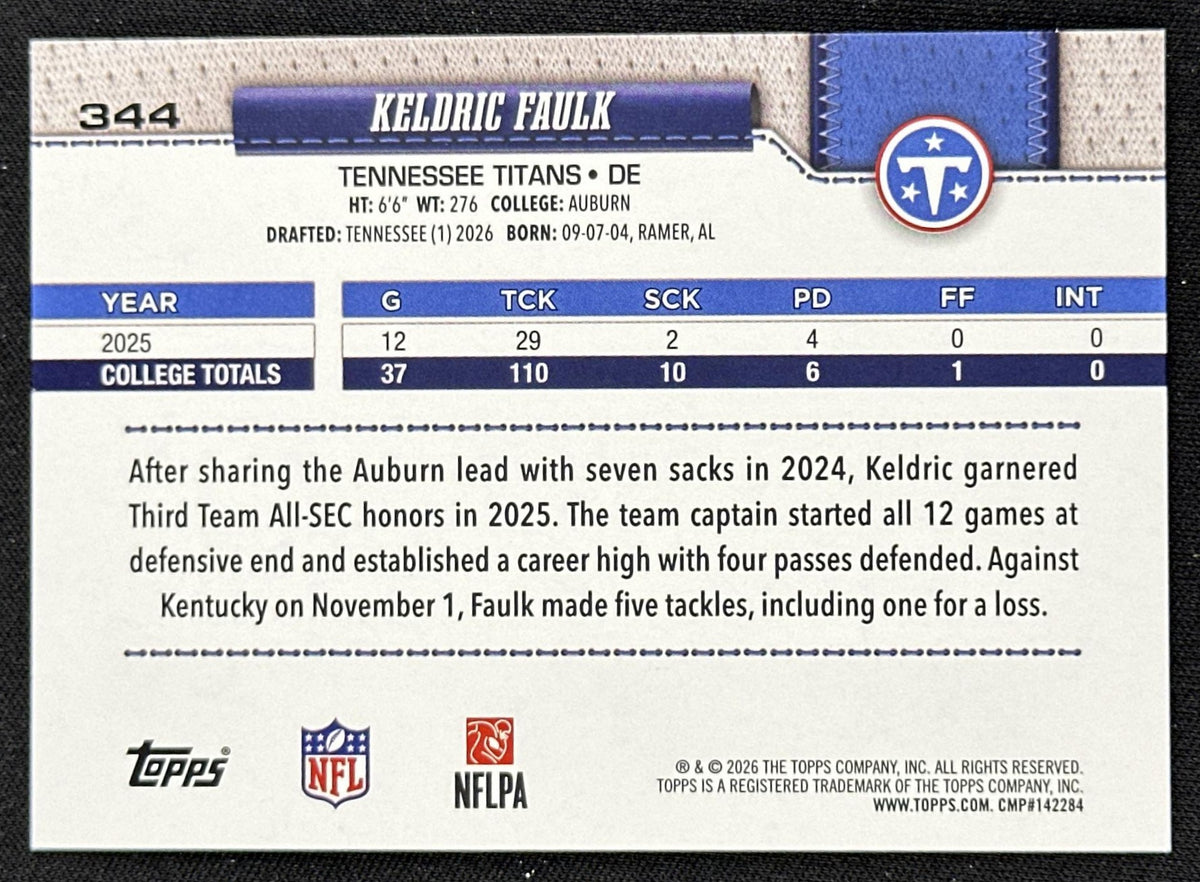 Keldric Faulk 2026 Topps Flagship Fanatics Foil Titans