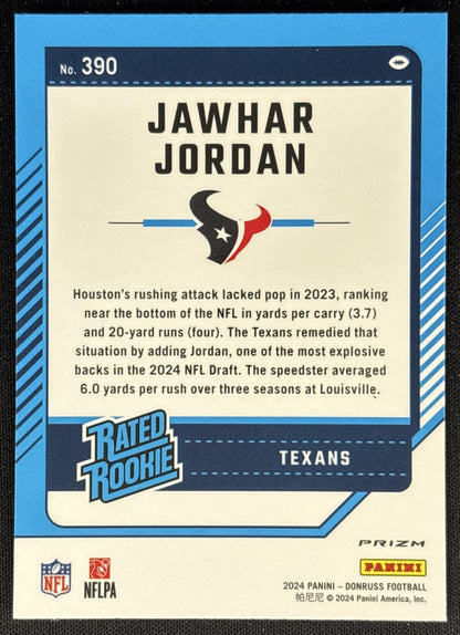 Jawhar Jordan 2024 Panini Donruss Optic Rated Rookie Preview Red Wave Texans Sports Trading Cards