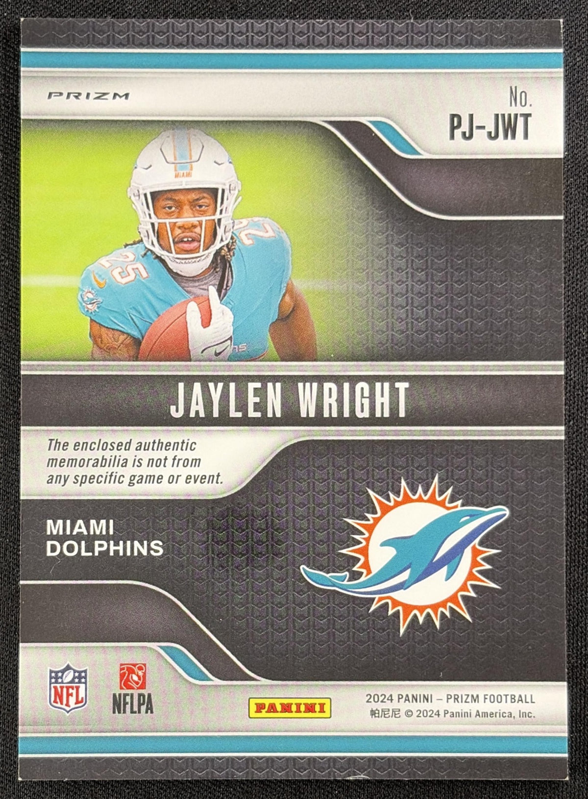 Jaylen Wright 2024 Panini Prizm Premier Jerseys Neon Green Pulsar Dolphins