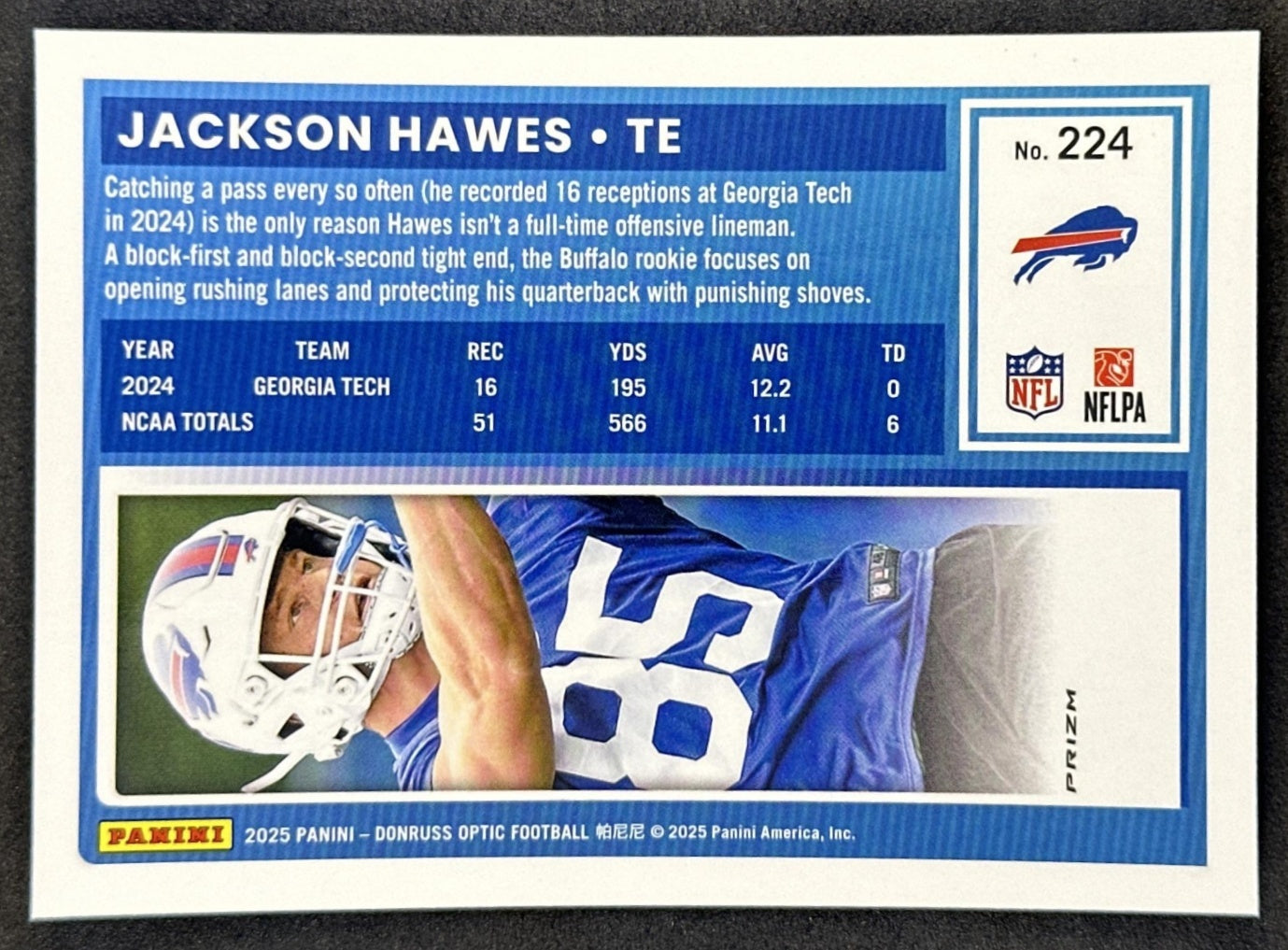 Jackson Hawes 2025 Panini Donruss Optic Rated Rookie Stars Prizm Bills Sports Trading Cards