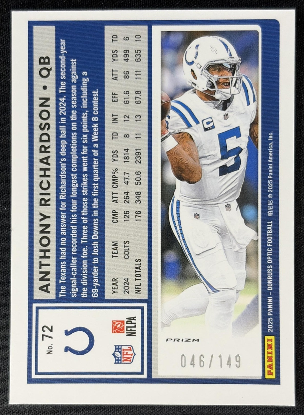 Anthony Richardson 2025 Panini Donruss Optic Red Prizm /149 Colts Sports Trading Cards