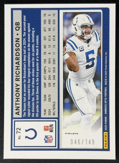 Anthony Richardson 2025 Panini Donruss Optic Red Prizm /149 Colts Sports Trading Cards