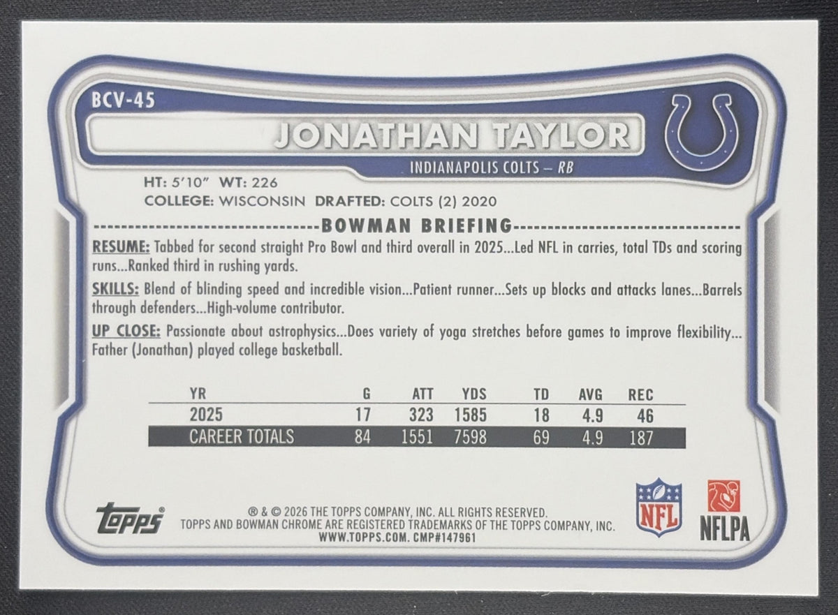 Jonathan Taylor 2026 Bowman Chrome NFL Speckle Refractor Colts