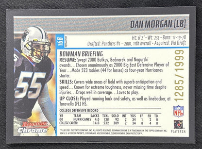 Dan Morgan 2001 Bowman Chrome /1999 Panthers back