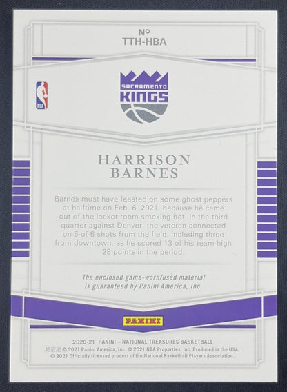 Harrison Barnes 2020 Panini National Treasures Treasured Threads /99 Kings Sacramento Kings Sports Trading Card