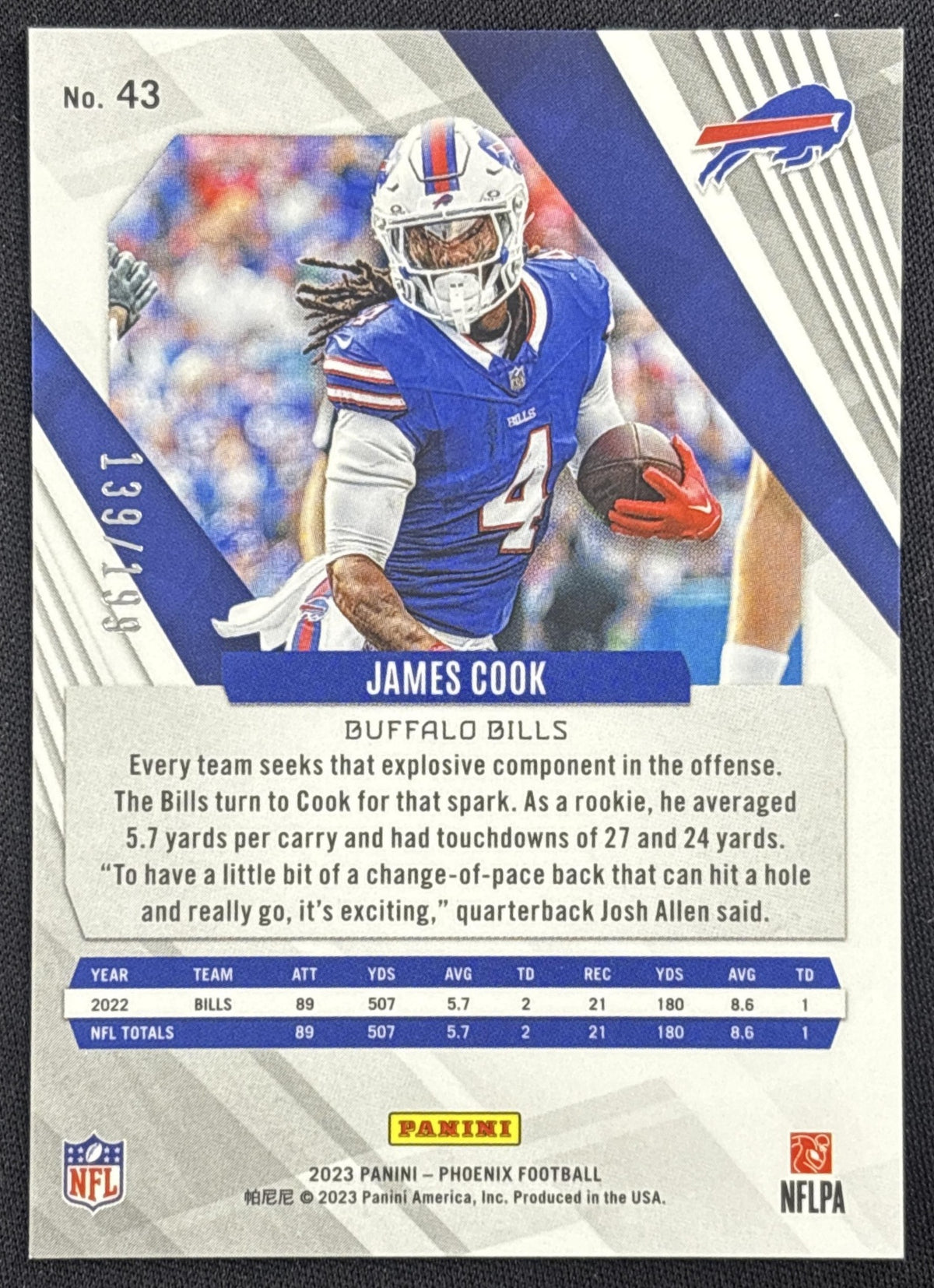 James Cook 2023 Panini Phoenix Red Seismic /199 Bills