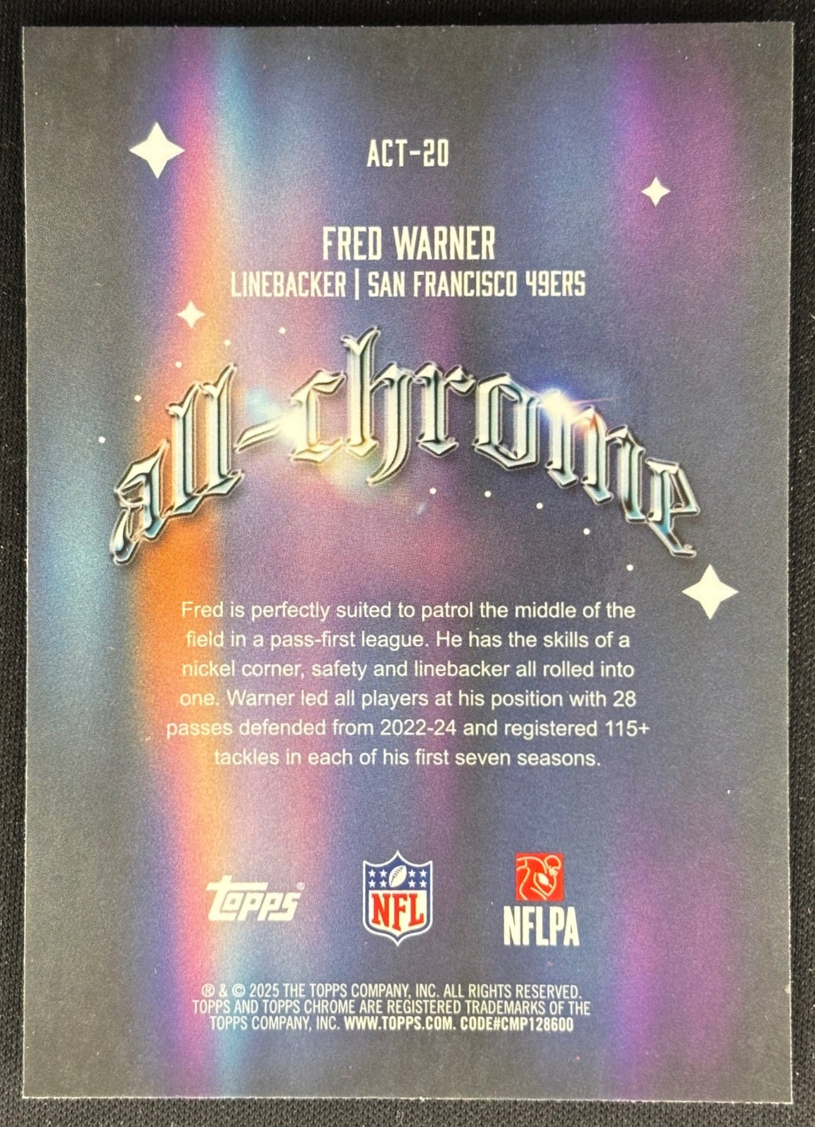 Fred Warner 2025 Chrome All Team 49ers Sports Trading Cards