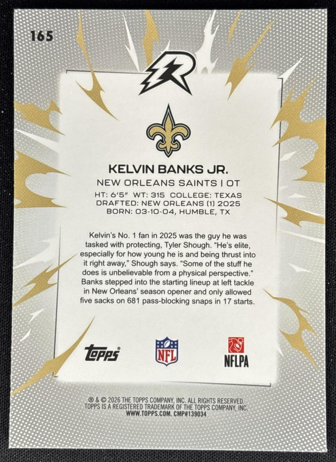 Kelvin Banks Jr. 2025 Topps Resurgence Sky Blue and Pink Shock Refractor Saints back