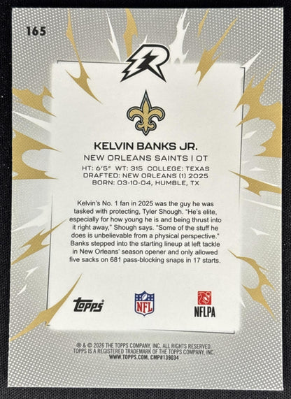 Kelvin Banks Jr. 2025 Topps Resurgence Sky Blue and Pink Shock Refractor Saints back