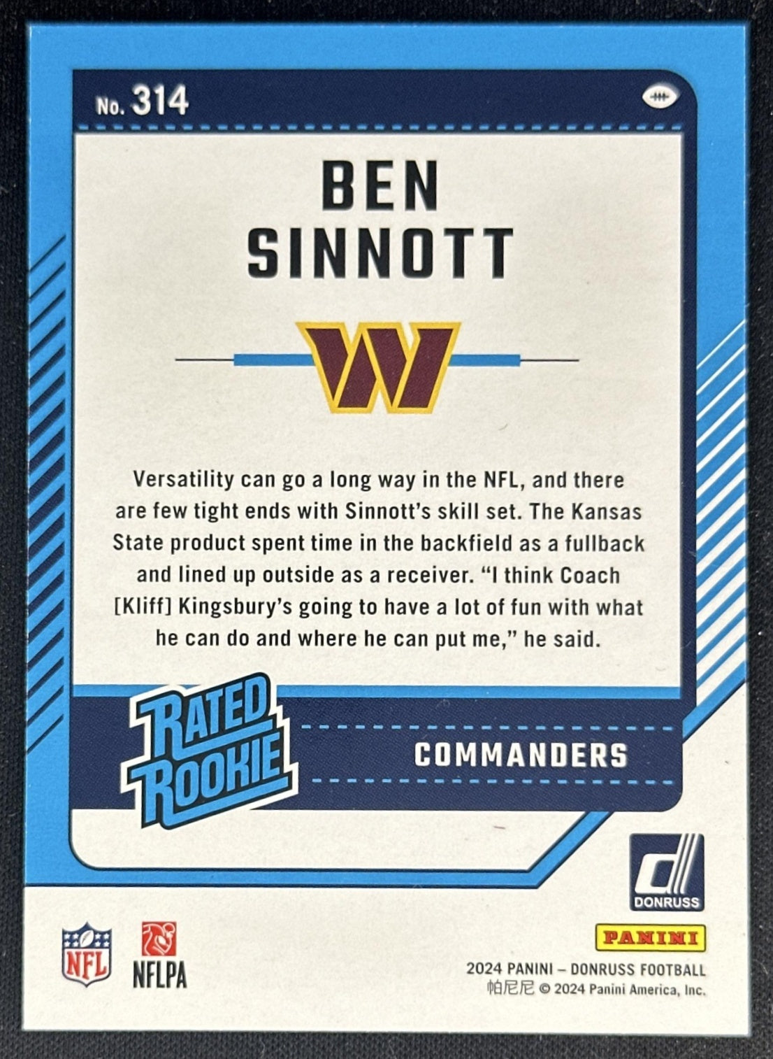 Ben Sinnott 2024 Panini Donruss Season Stat Line /490 Commanders Sports Trading Cards