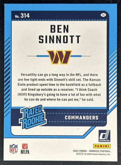 Ben Sinnott 2024 Panini Donruss Season Stat Line /490 Commanders Sports Trading Cards