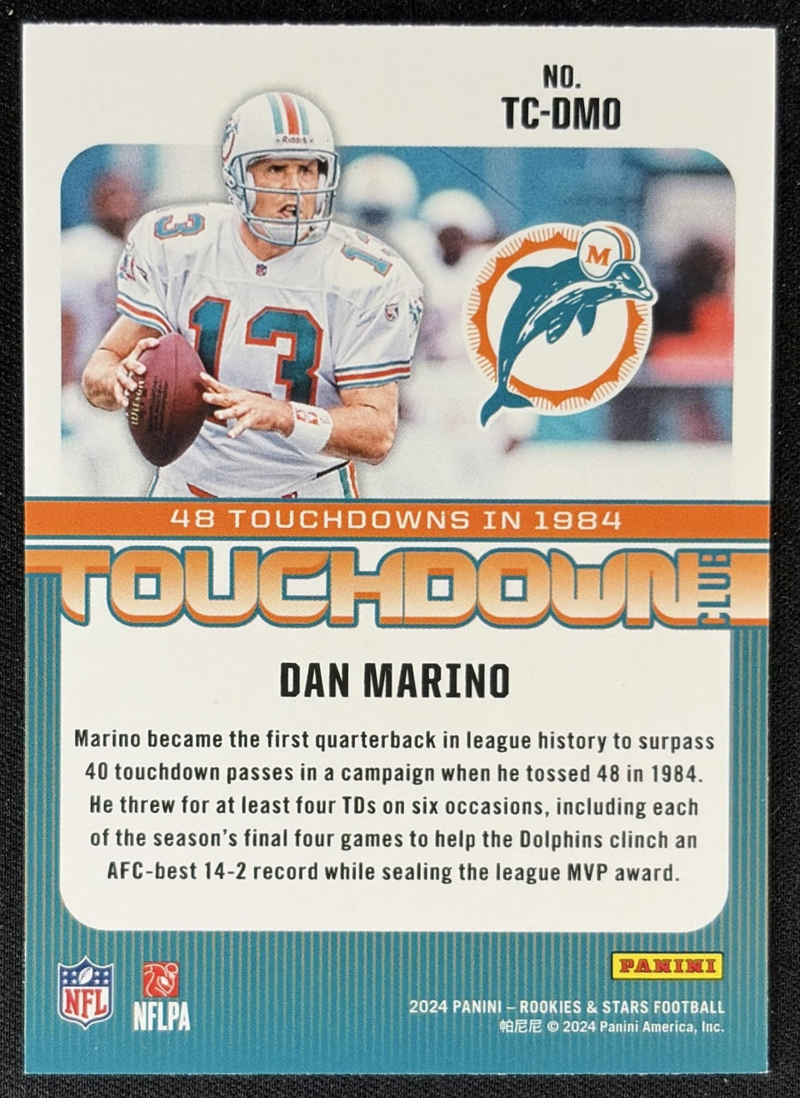 Dan Marino 2024 Panini Rookies & Stars Touchdown Club Dolphins Sports Trading Card