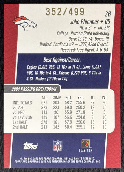 Jake Plummer 2005 Bowman's Best Red /499 Broncos Sports Trading Cards