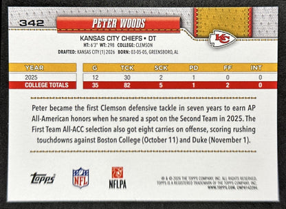 Peter Woods 2026 Topps Flagship Rookie Chiefs Sports Trading Cards