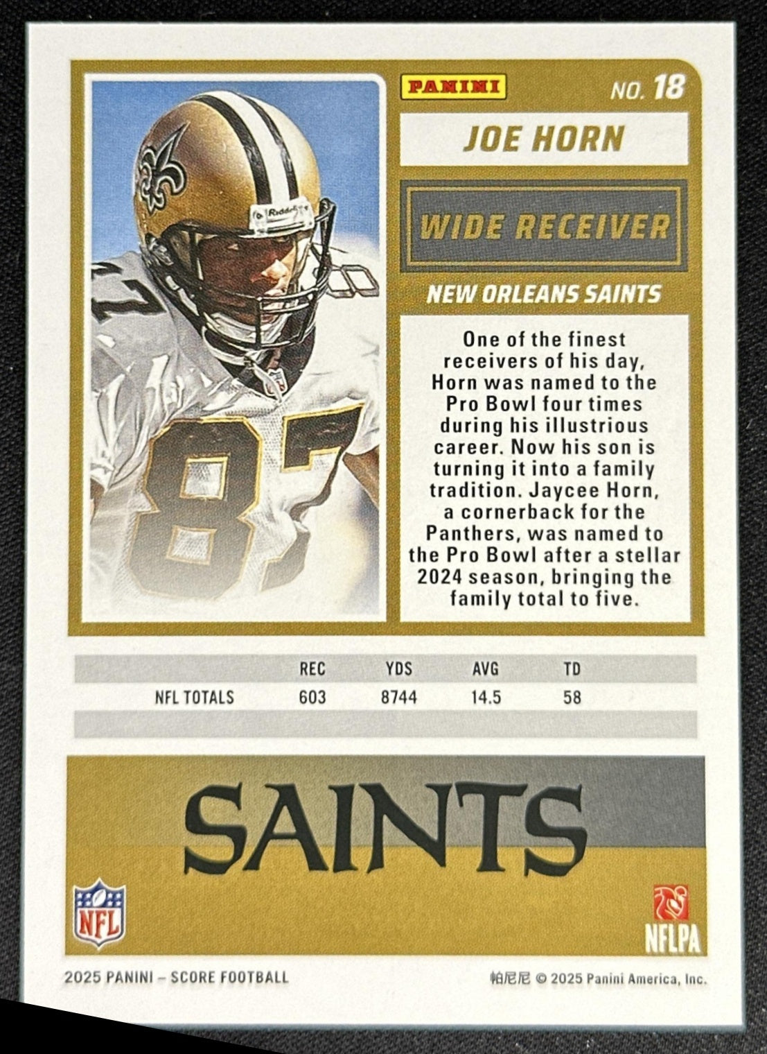 Joe Horn 2025 Panini Score Bats /399 Saints
