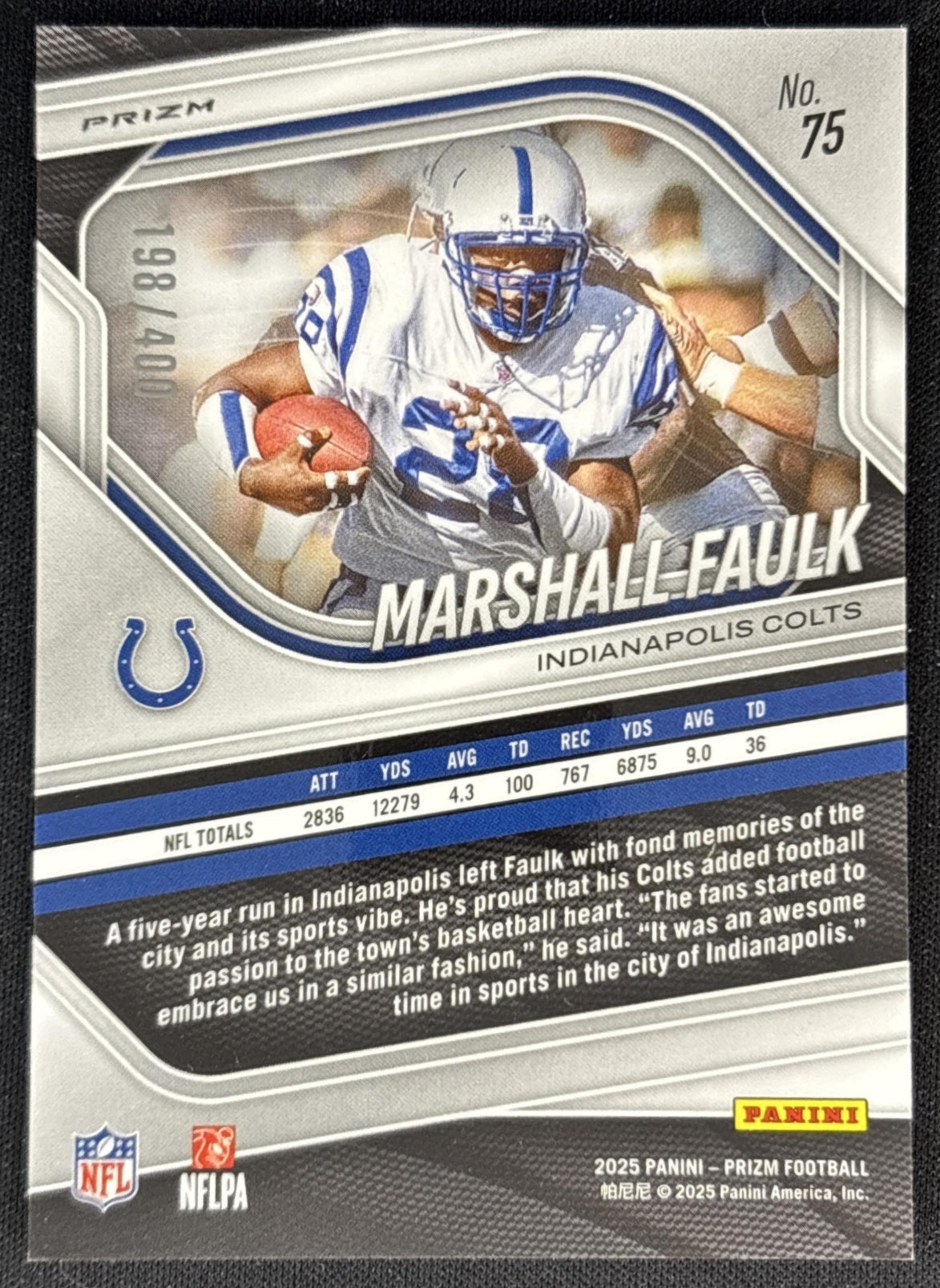 Marshall Faulk 2025 Panini Prizm Pandora /400 Colts back