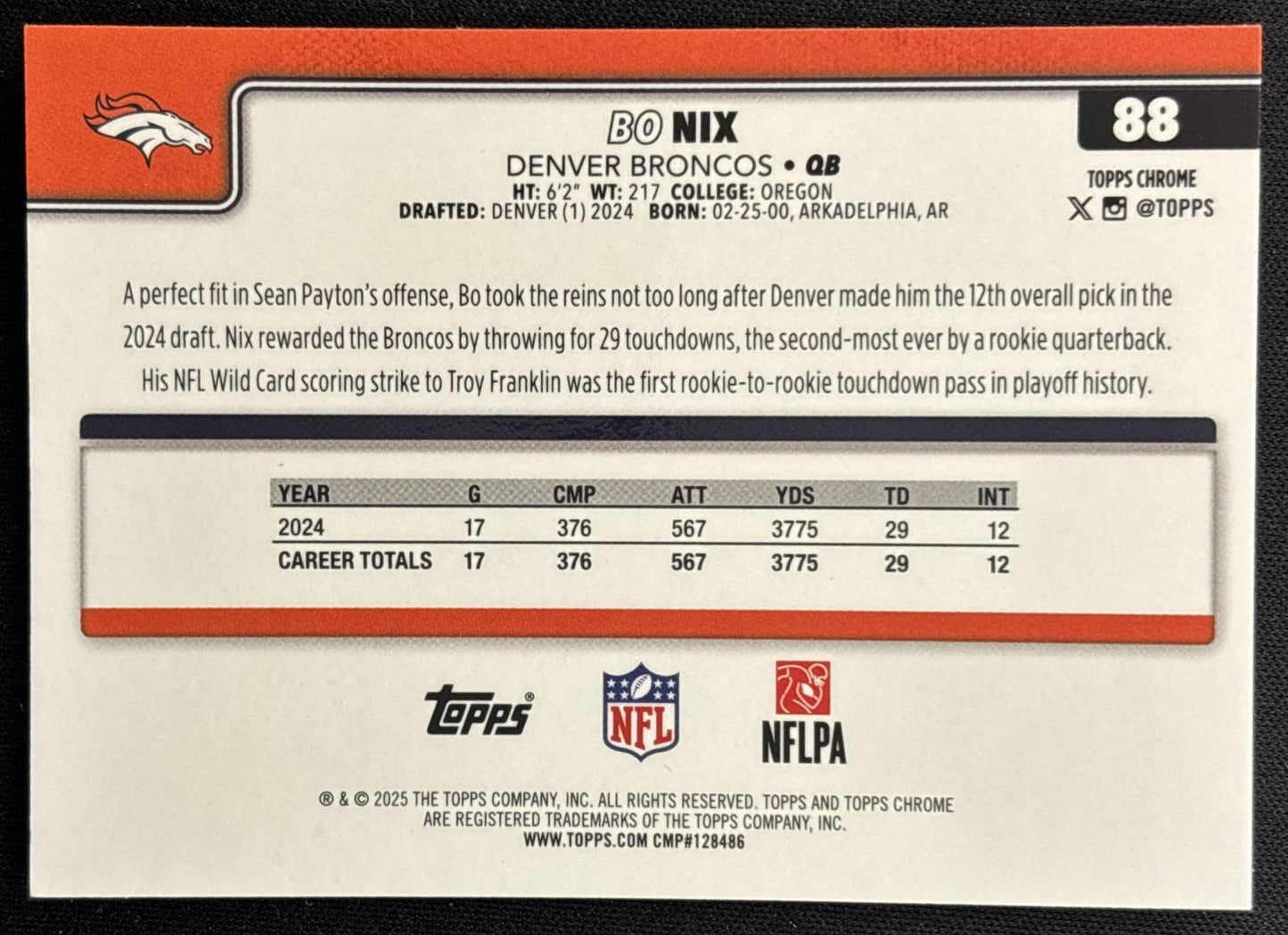 Bo Nix 2025 Topps Chrome Image Variation Refractor Broncos